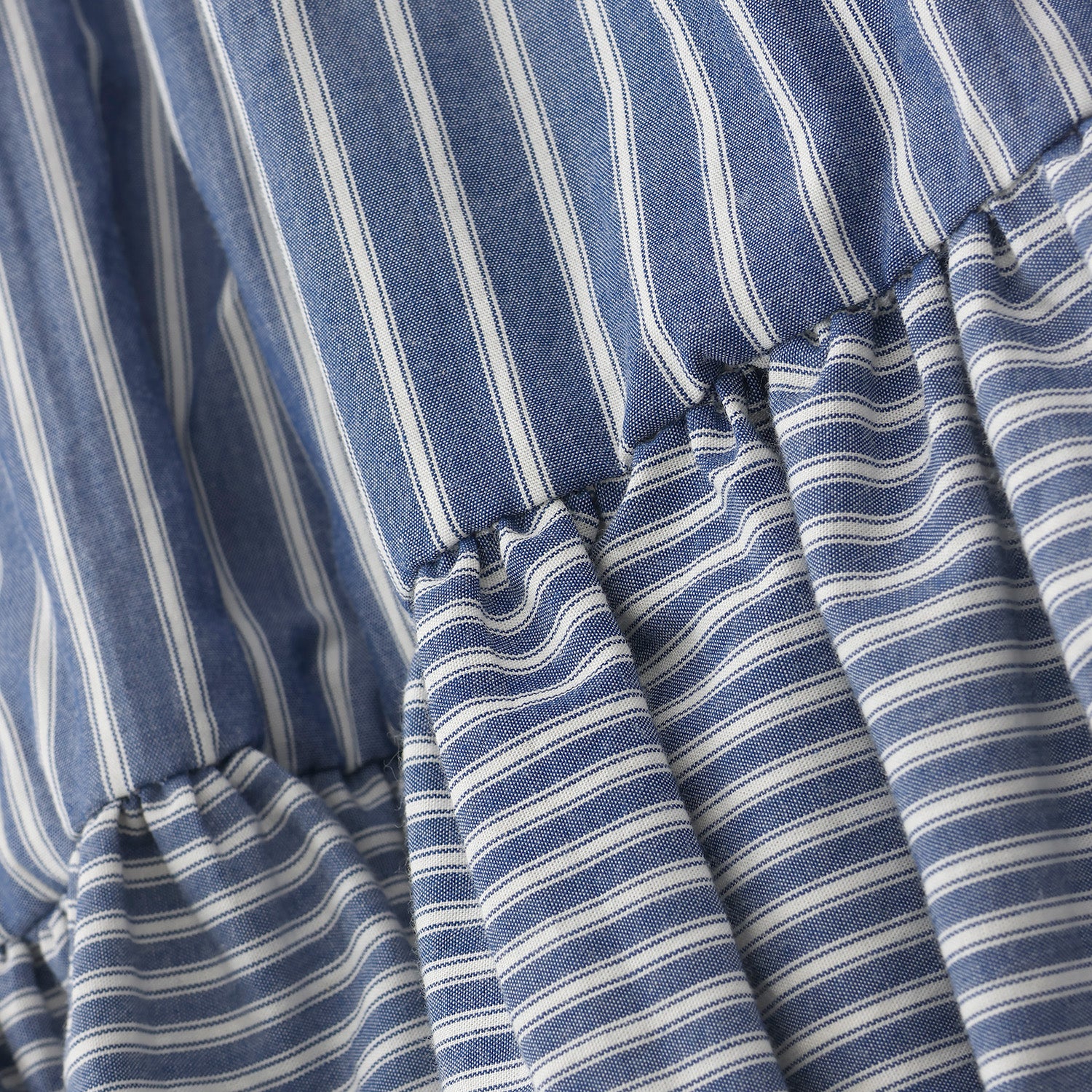KOTONE Organic Cotton tiered Dress blue stripe shuttle notes