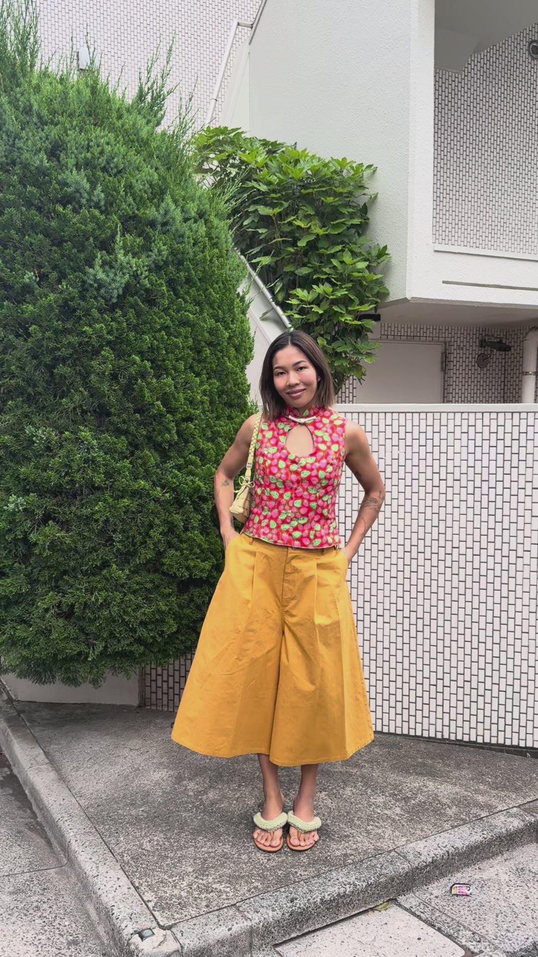 Organic Cotton Cropped Wide Pants Mustard オーガニックコットンクロップドワイドパンツ　マスタード　KOTONE