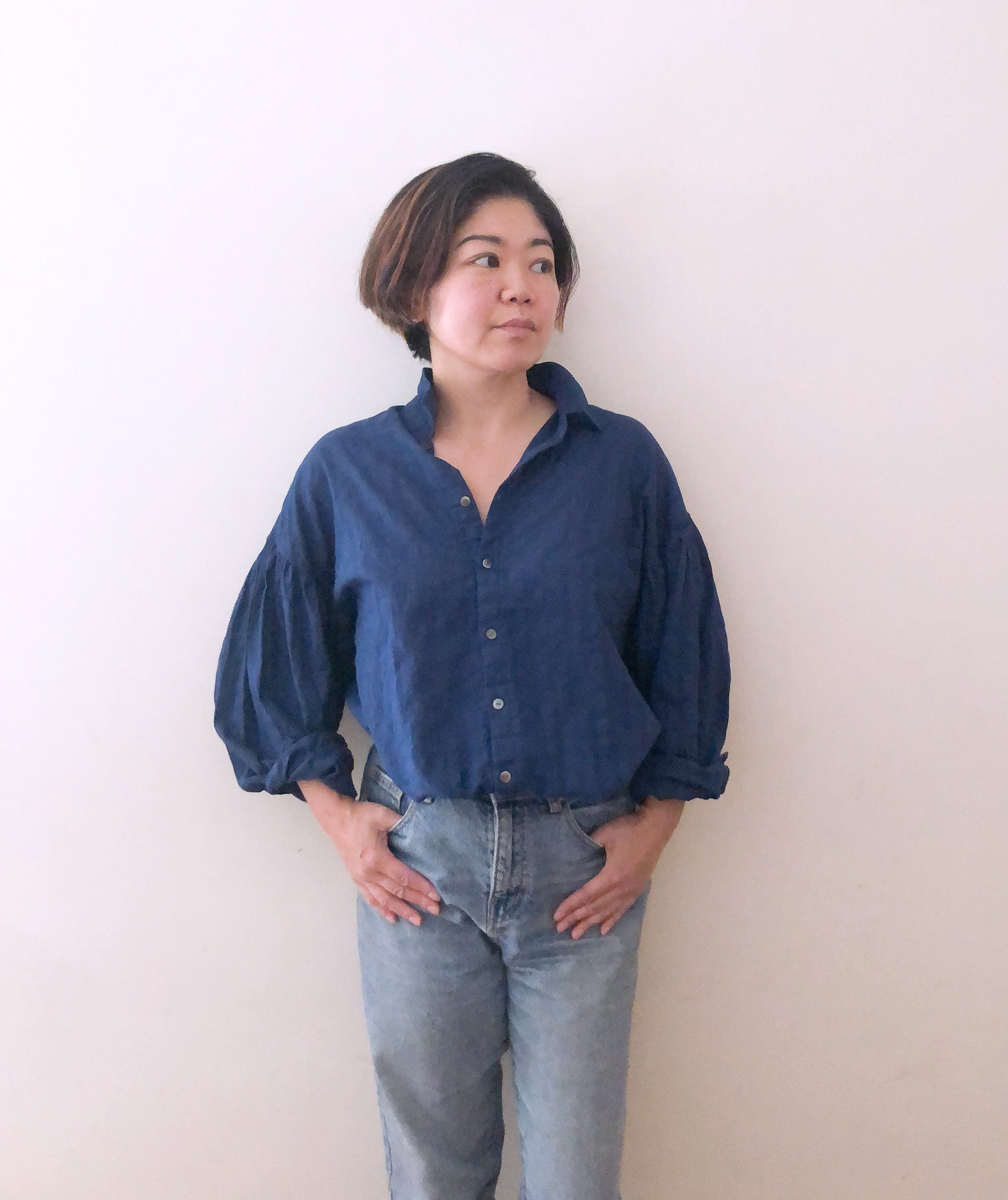 KOTONE Organic cotton relaxed shirt indigo navy made in japan